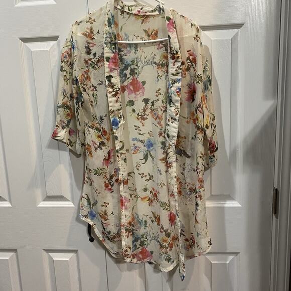 Summer Women's Casual Kimono Cardigan Long Crochet Chiffon Loose Flora Print - Picture 2 of 3